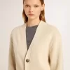 Cardigan da donna beige con scritta “Golden” sul retro