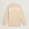 Cardigan da donna beige con scritta “Golden” sul retro