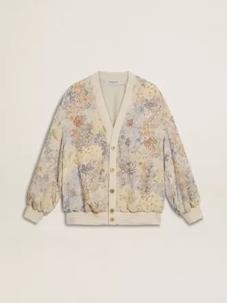 Cardigan da donna con stampa floreale e ricami