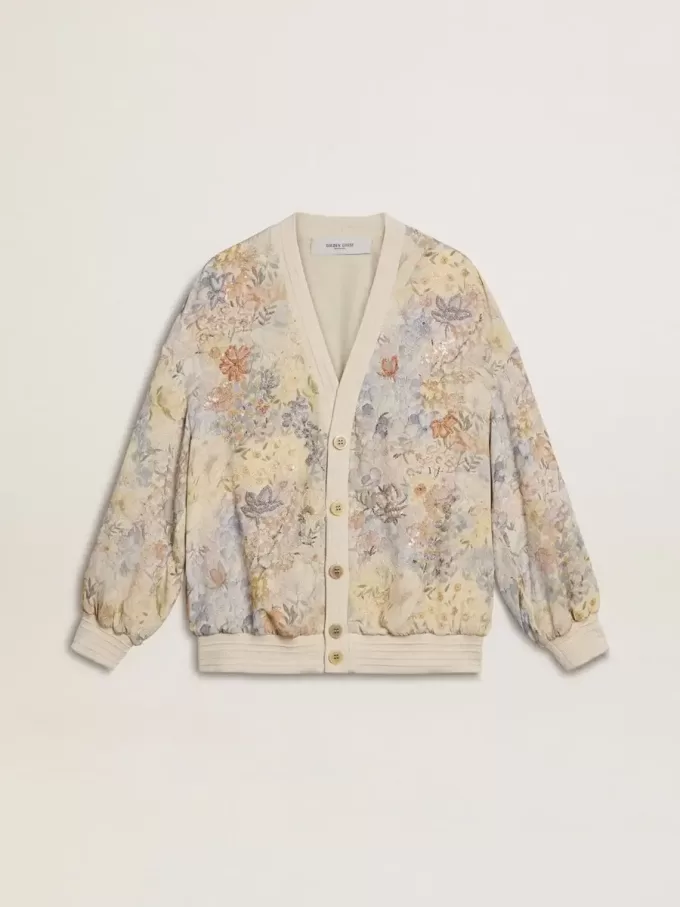 Cardigan da donna con stampa floreale e ricami Cardigan da donna con stampa floreale e ricami
