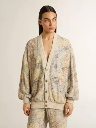 Cardigan da donna con stampa floreale e ricami