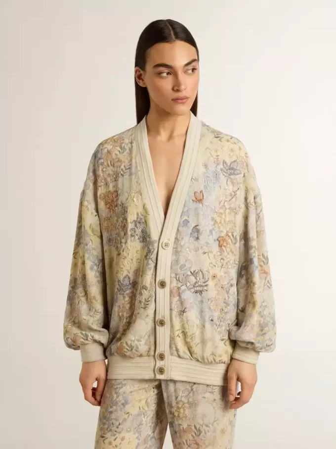 Cardigan da donna con stampa floreale e ricami Cardigan da donna con stampa floreale e ricami