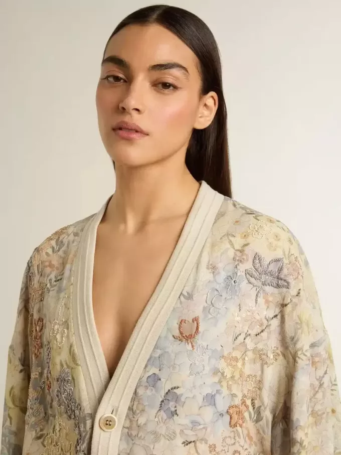 Cardigan da donna con stampa floreale e ricami Cardigan da donna con stampa floreale e ricami