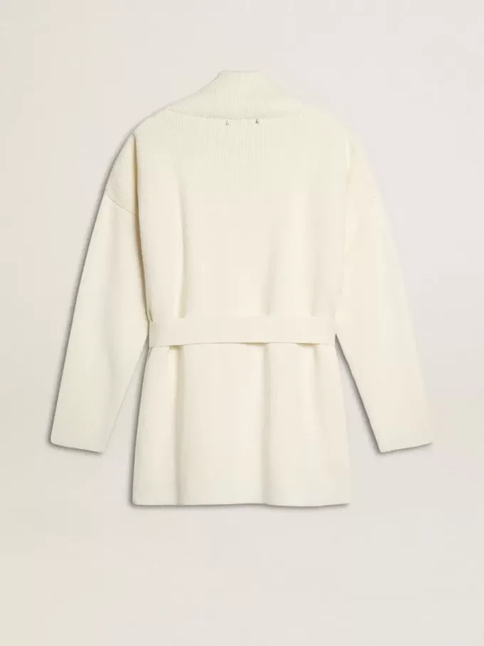 Cardigan da donna in cotone color crema con ricami floreali Cardigan da donna in cotone color crema con ricami floreali