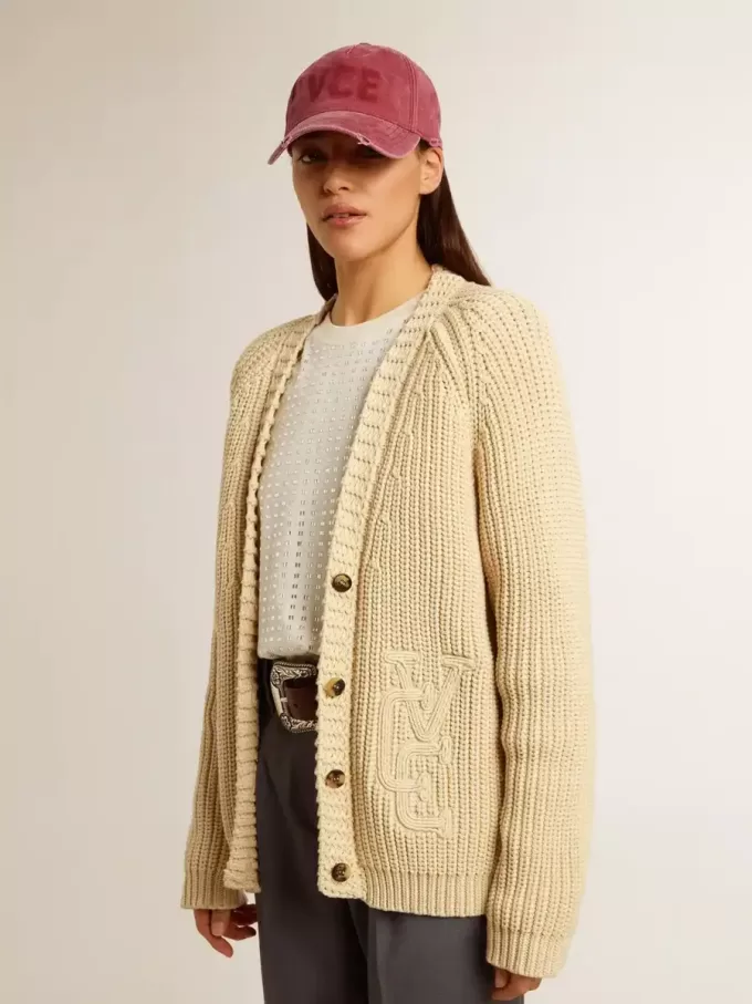 Cardigan da donna in cotone con ricamo sul davanti Cardigan da donna in cotone con ricamo sul davanti