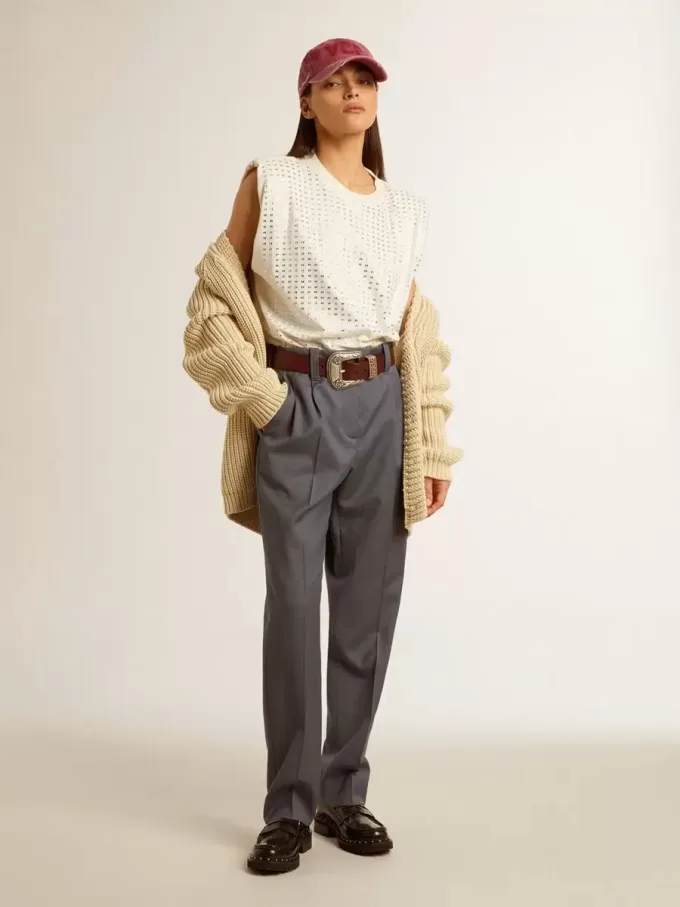 Cardigan da donna in cotone con ricamo sul davanti Cardigan da donna in cotone con ricamo sul davanti