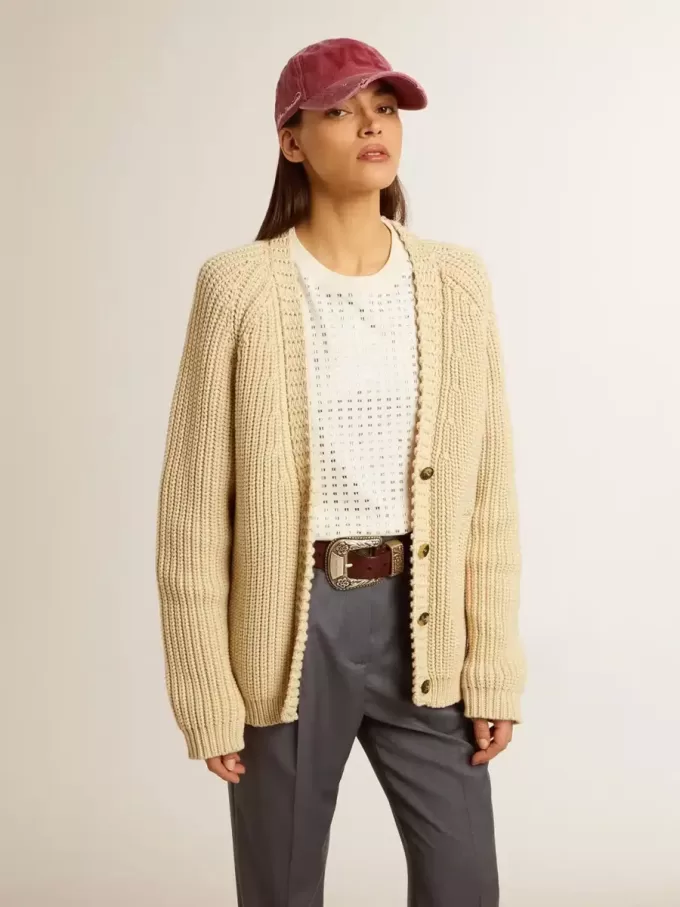 Cardigan da donna in cotone con ricamo sul davanti Cardigan da donna in cotone con ricamo sul davanti