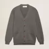 Cardigan da donna in cotone grigio mélange con logo sul retro Cardigan da donna in cotone grigio mélange con logo sul retro