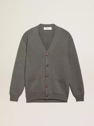 Cardigan da donna in cotone grigio mélange con logo sul retro