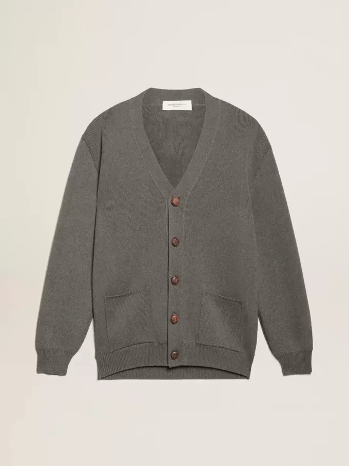 Cardigan da donna in cotone grigio mélange con logo sul retro Cardigan da donna in cotone grigio mélange con logo sul retro
