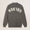 Cardigan da donna in cotone grigio mélange con logo sul retro Cardigan da donna in cotone grigio mélange con logo sul retro