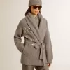 Cardigan da donna in lana grigio melange con ricami sul davanti