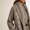 Cardigan da donna in lana grigio melange con ricami sul davanti