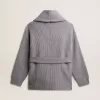 Cardigan da donna in lana grigio melange con ricami sul davanti