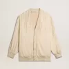 Cardigan da donna in seta e viscosa con motivo gessato Cardigan da donna in seta e viscosa con motivo gessato