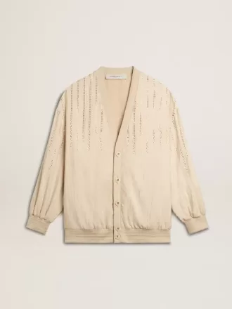 Cardigan da donna in seta e viscosa con motivo gessato