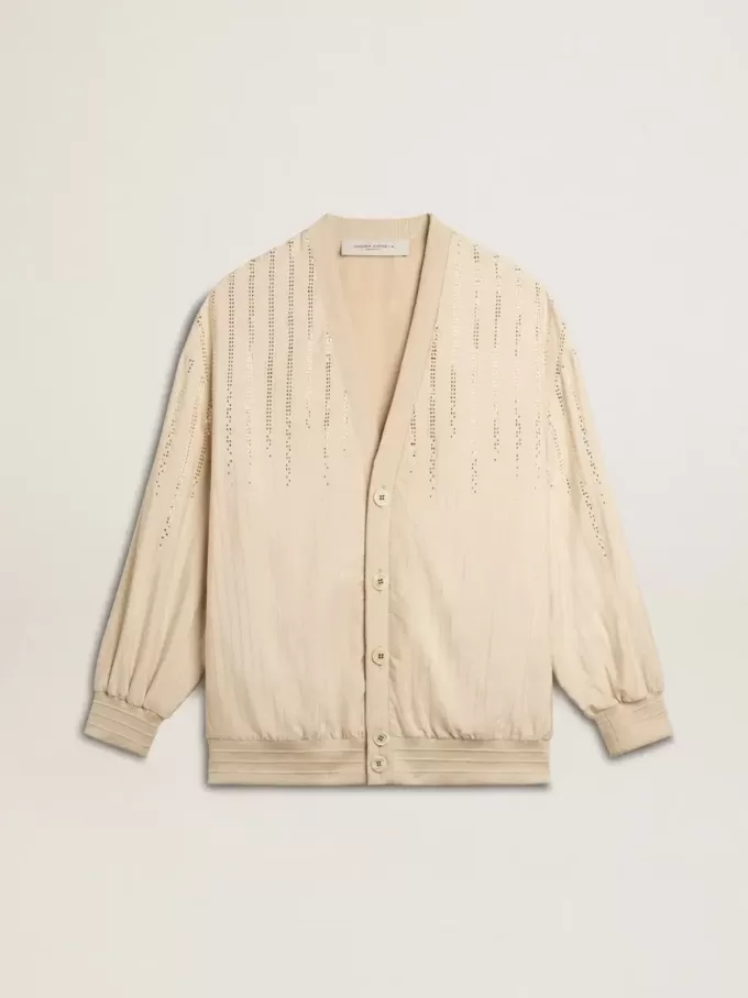 Cardigan da donna in seta e viscosa con motivo gessato Cardigan da donna in seta e viscosa con motivo gessato