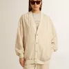 Cardigan da donna in seta e viscosa con motivo gessato Cardigan da donna in seta e viscosa con motivo gessato