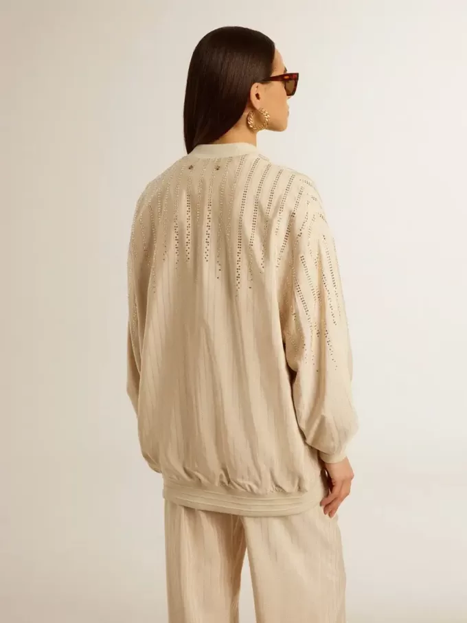 Cardigan da donna in seta e viscosa con motivo gessato Cardigan da donna in seta e viscosa con motivo gessato