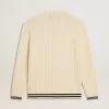 Cardigan da uomo in cotone bianco con motivo a trecce e bordi a costine blu Cardigan da uomo in cotone bianco con motivo a trecce e bordi a costine blu