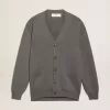 Cardigan da uomo in cotone grigio mélange con logo sul retro Cardigan da uomo in cotone grigio mélange con logo sul retro