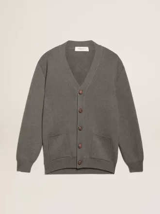 Cardigan da uomo in cotone grigio mélange con logo sul retro
