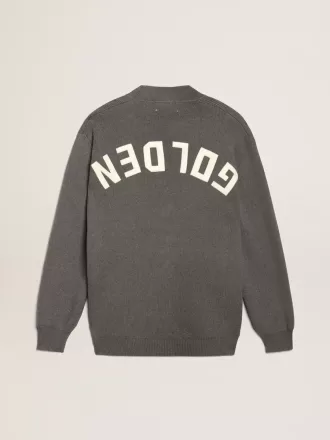 Cardigan da uomo in cotone grigio mélange con logo sul retro