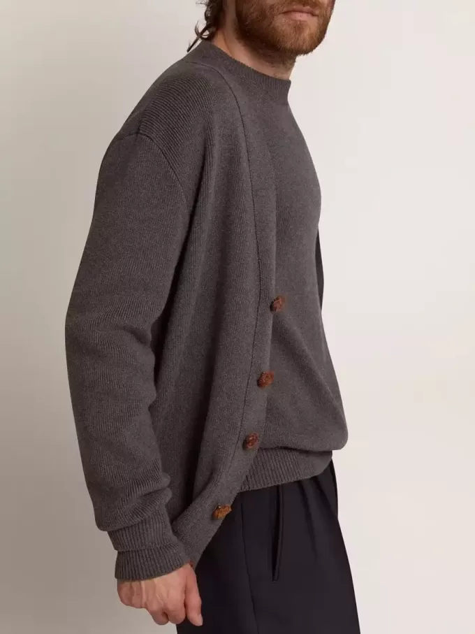 Cardigan da uomo in cotone grigio mélange con logo sul retro Cardigan da uomo in cotone grigio mélange con logo sul retro