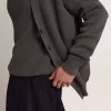 Cardigan da uomo in cotone grigio mélange con logo sul retro Cardigan da uomo in cotone grigio mélange con logo sul retro