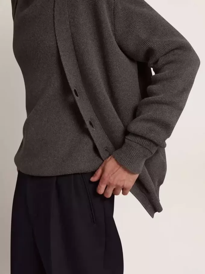 Cardigan da uomo in cotone grigio mélange con logo sul retro Cardigan da uomo in cotone grigio mélange con logo sul retro