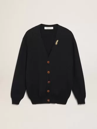 Cardigan Golden Collection in cotone blu scuro con finitura effetto consumato