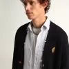 Cardigan Golden Collection in cotone blu scuro con finitura effetto consumato Cardigan Golden Collection in cotone blu scuro con finitura effetto consumato