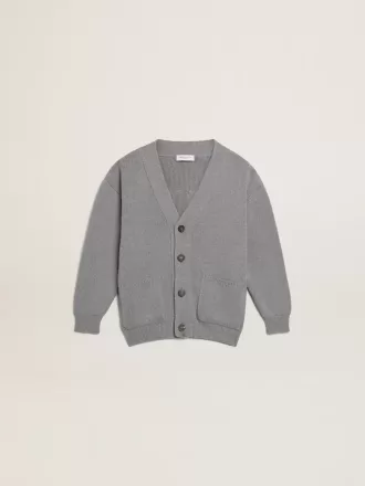 Cardigan grigio in cotone con logo sul retro