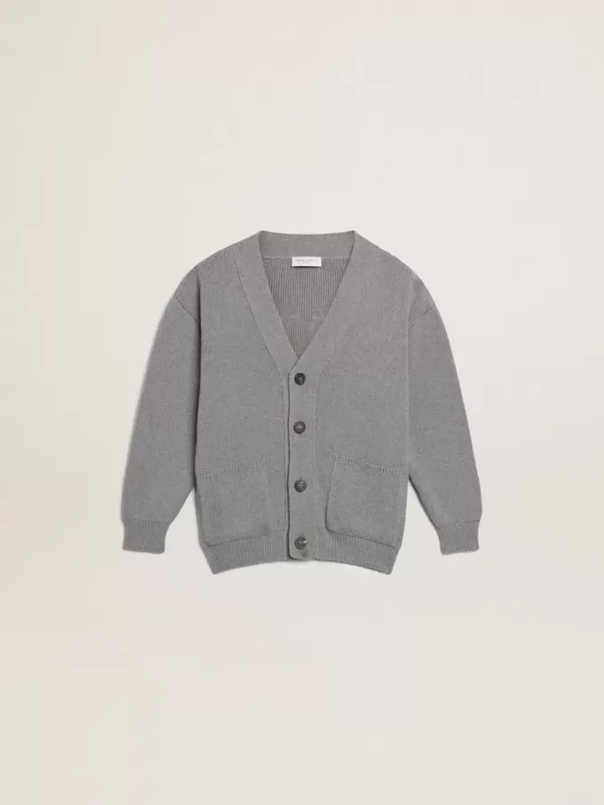 Cardigan grigio in cotone con logo sul retro Cardigan grigio in cotone con logo sul retro