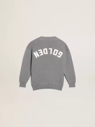 Cardigan grigio in cotone con logo sul retro