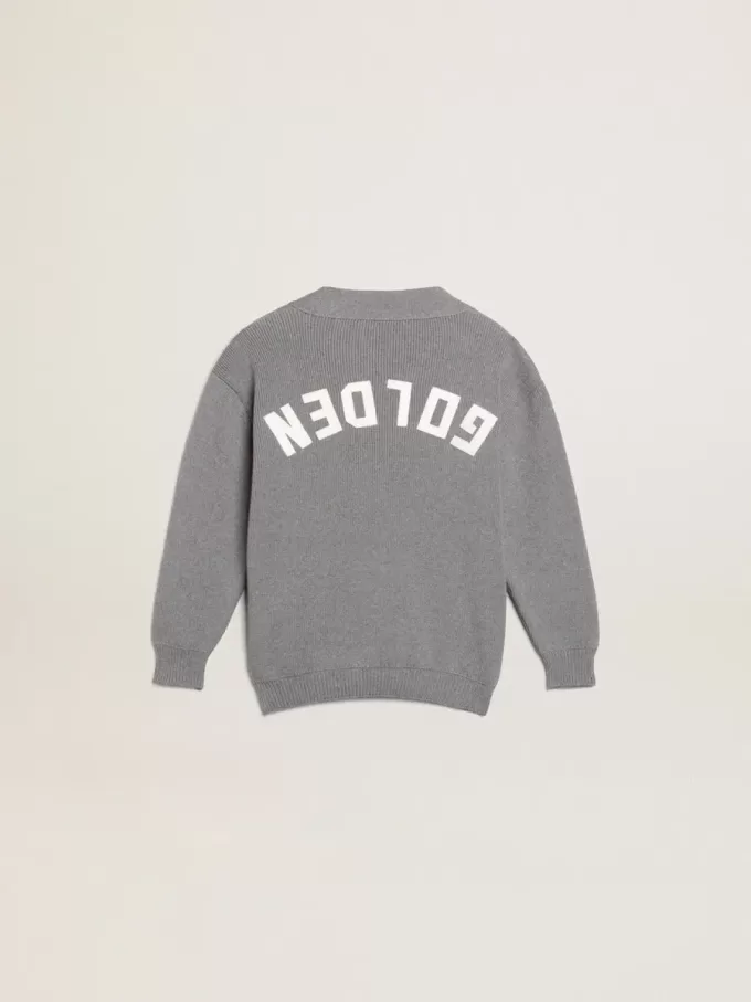 Cardigan grigio in cotone con logo sul retro Cardigan grigio in cotone con logo sul retro