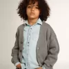 Cardigan grigio in cotone con logo sul retro Cardigan grigio in cotone con logo sul retro