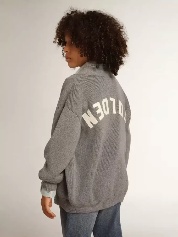 Cardigan grigio in cotone con logo sul retro Cardigan grigio in cotone con logo sul retro