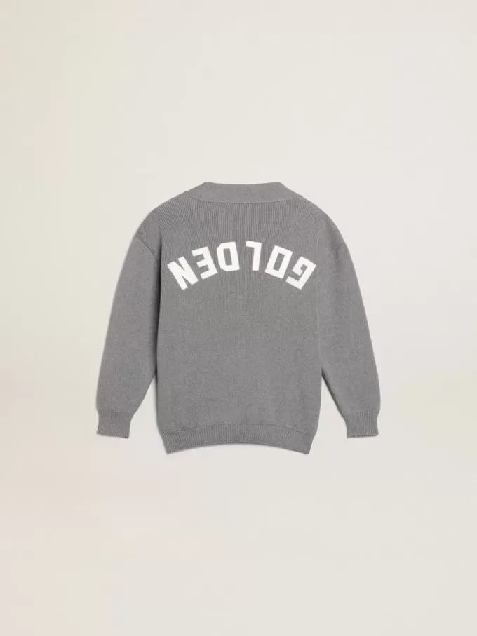 Cardigan grigio in cotone con logo sul retro Cardigan grigio in cotone con logo sul retro