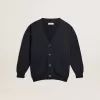 Cardigan in cotone blu scuro con logo sul retro