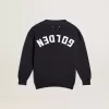 Cardigan in cotone blu scuro con logo sul retro