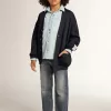 Cardigan in cotone blu scuro con logo sul retro