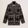 Cardigan nero da donna con cintura e cristalli