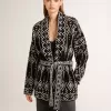 Cardigan nero da donna con cintura e cristalli