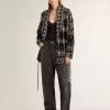 Cardigan nero da donna con cintura e cristalli