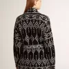 Cardigan nero da donna con cintura e cristalli