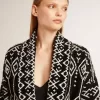 Cardigan nero da donna con cintura e cristalli
