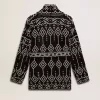 Cardigan nero da donna con cintura e cristalli