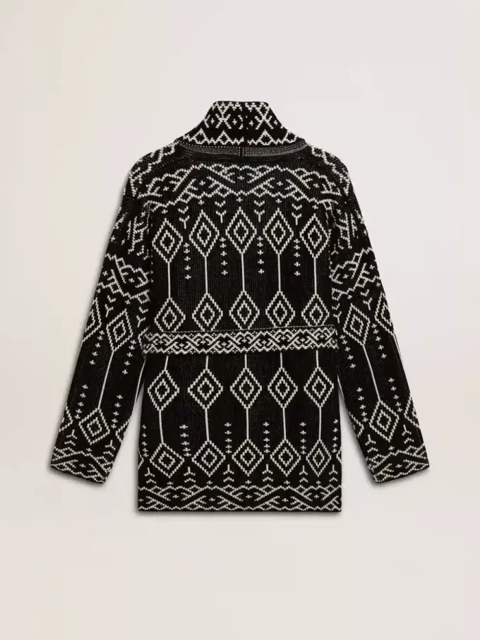 Cardigan nero da donna con cintura e cristalli