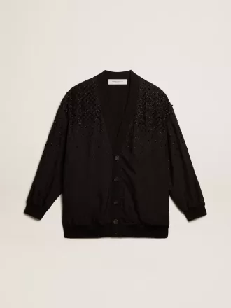 Cardigan nero da donna con ricami sfumati